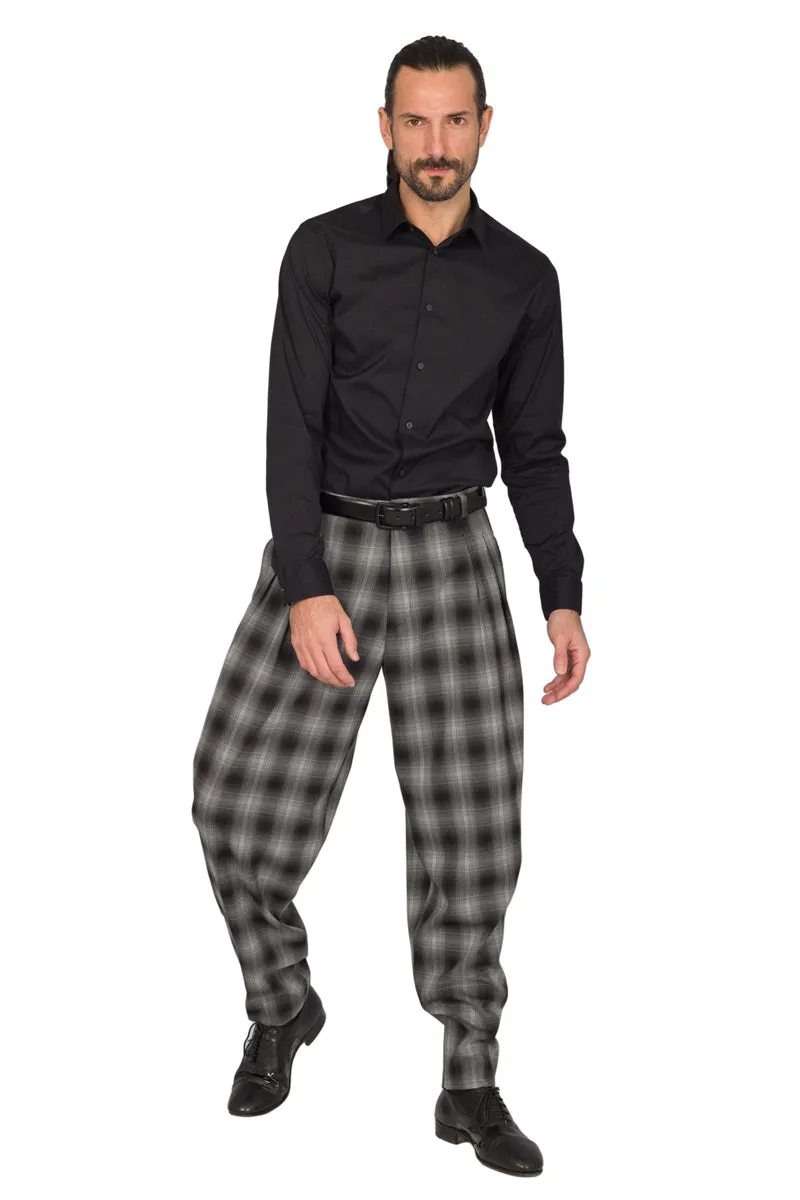 Tapered Plaid Tango Pants With Two Inverted Pleats
