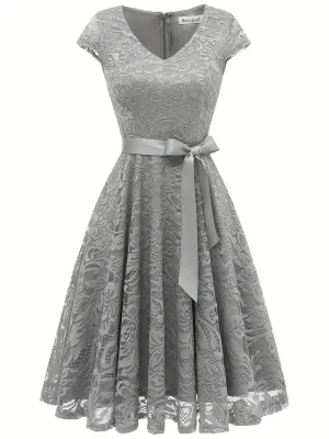TastyHottie - Lace V Neck Short Sleeve A Line Party Dress
