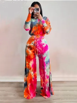 Tracksuit Off Shoulder Long Sleeve T-shirt and Loose Pants Two 2 Piece Sets