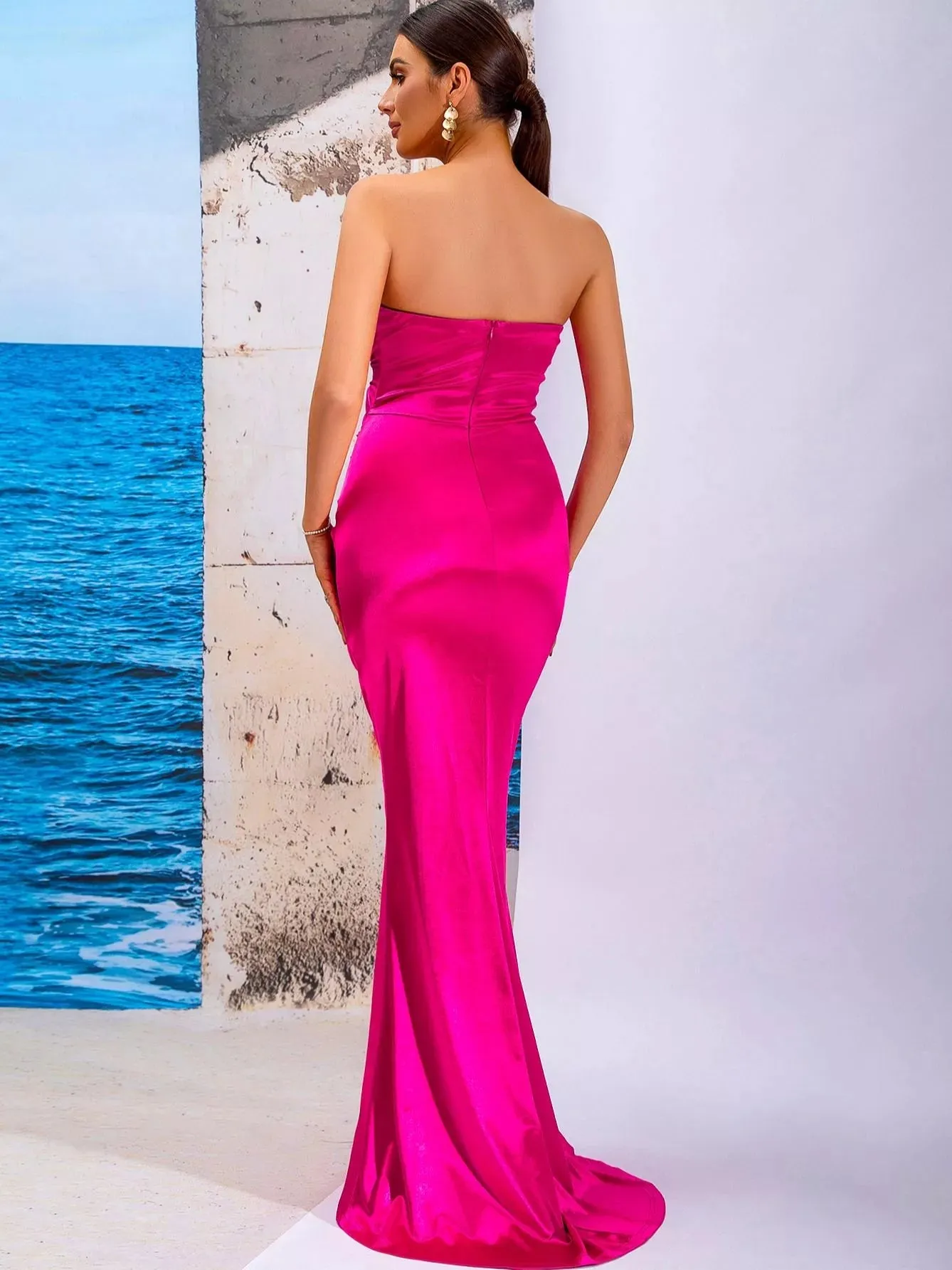 V Neck Tube Top Open Back Mermaid Dress