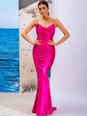 V Neck Tube Top Open Back Mermaid Dress