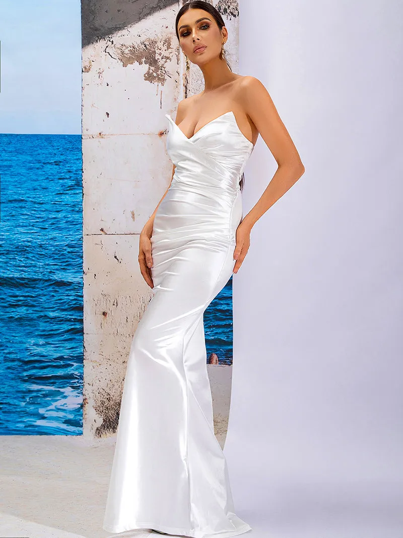 V Neck Tube Top Open Back Mermaid Dress