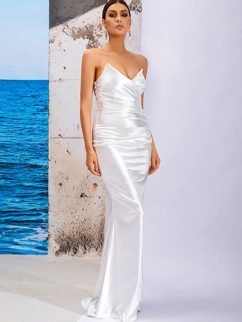 V Neck Tube Top Open Back Mermaid Dress