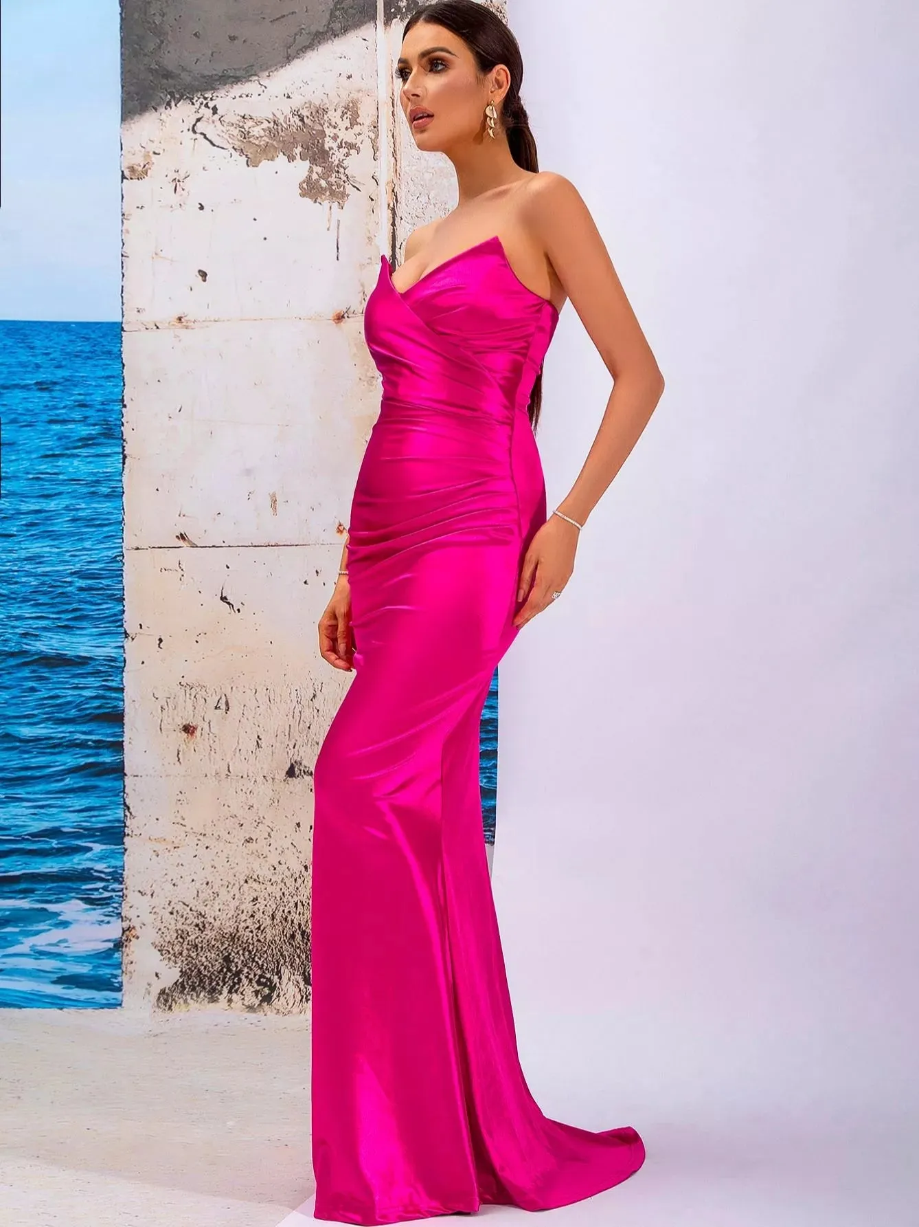 V Neck Tube Top Open Back Mermaid Dress