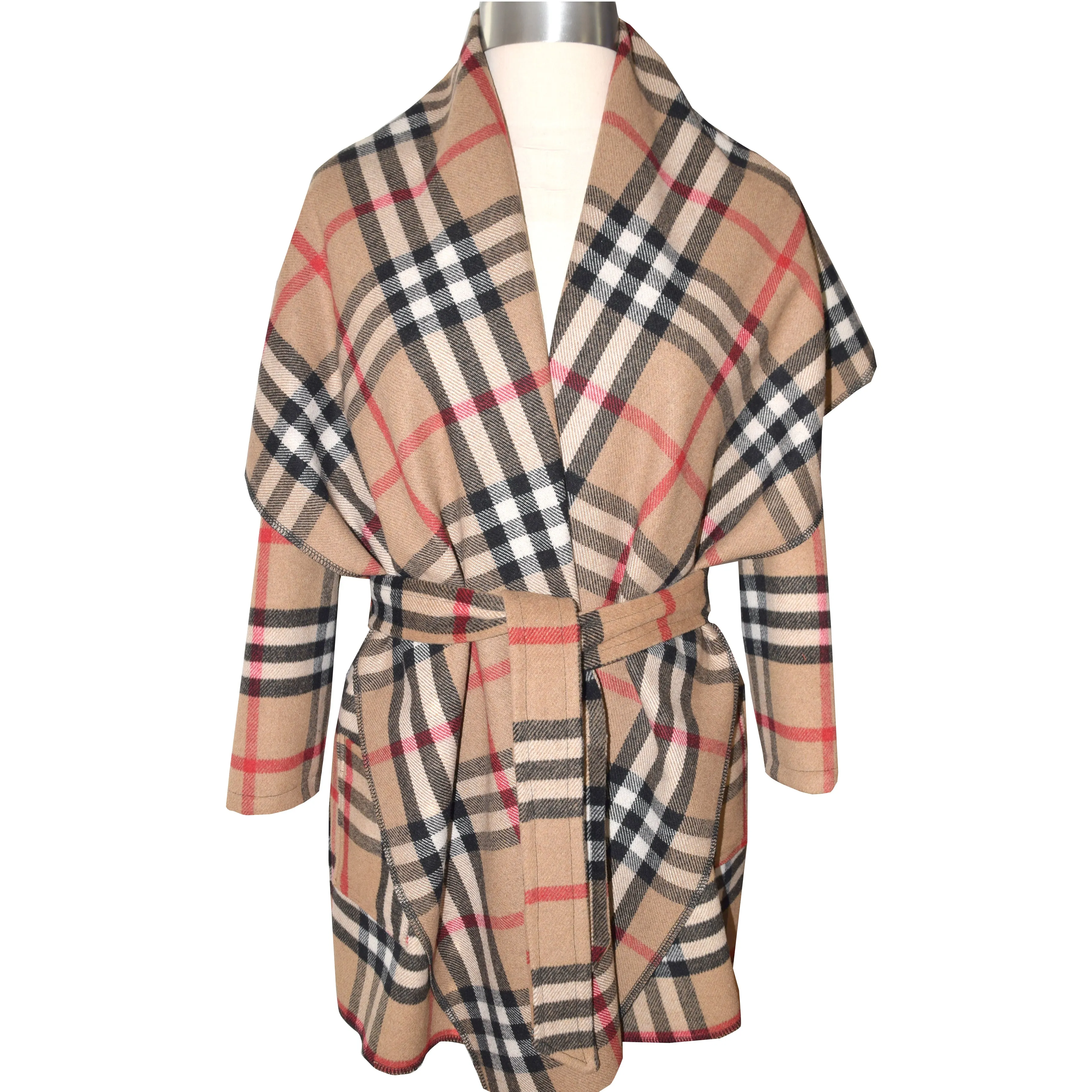 Very Soft Wool Blend Classic Plaid Wrap Coat II