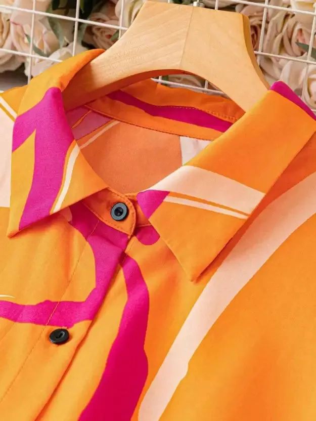 Vibrant Orange Printed A-Line Shirt Dress