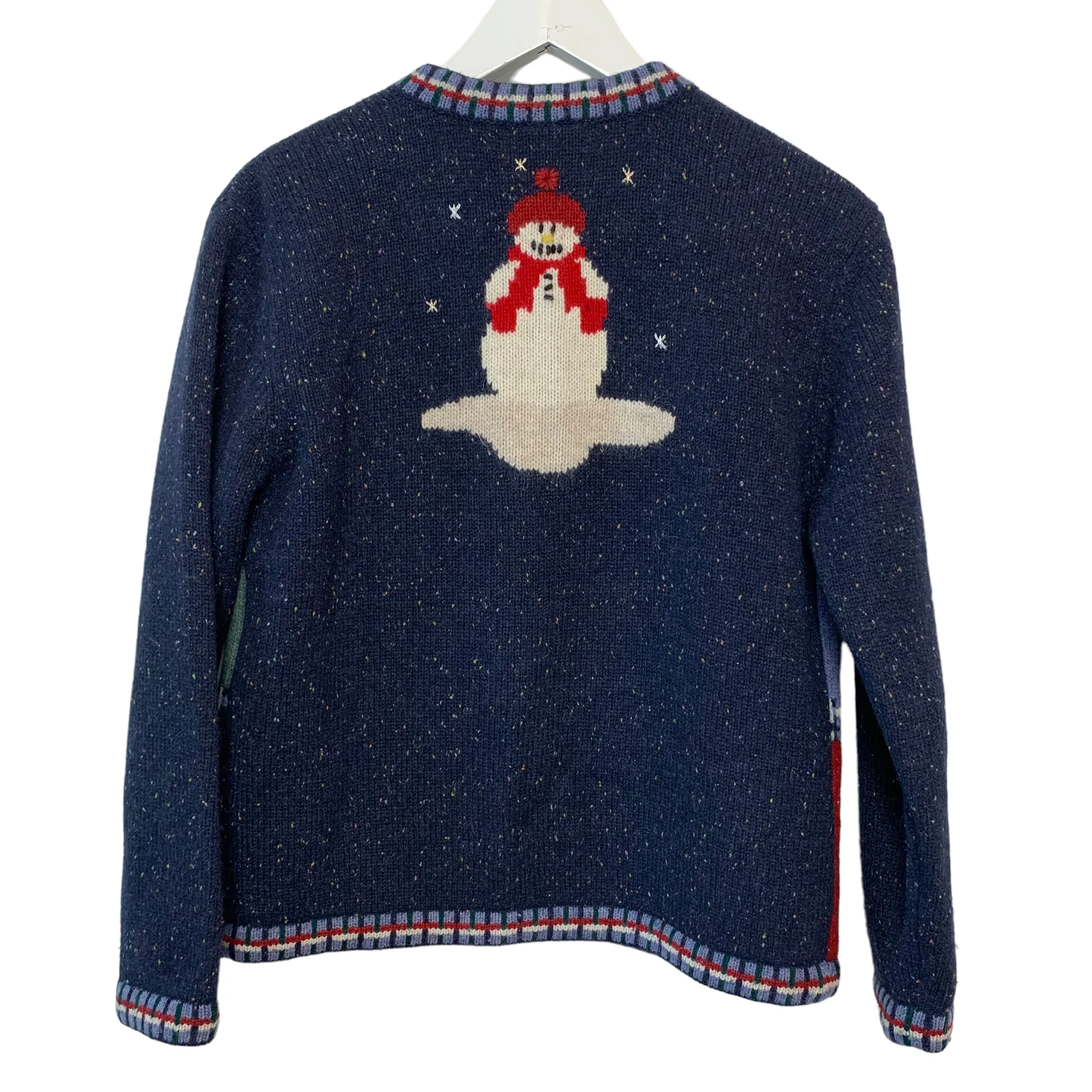 Vintage 90s Talbots Patchwork Christmas Winter Wool Cardigan Sweater Small Petite