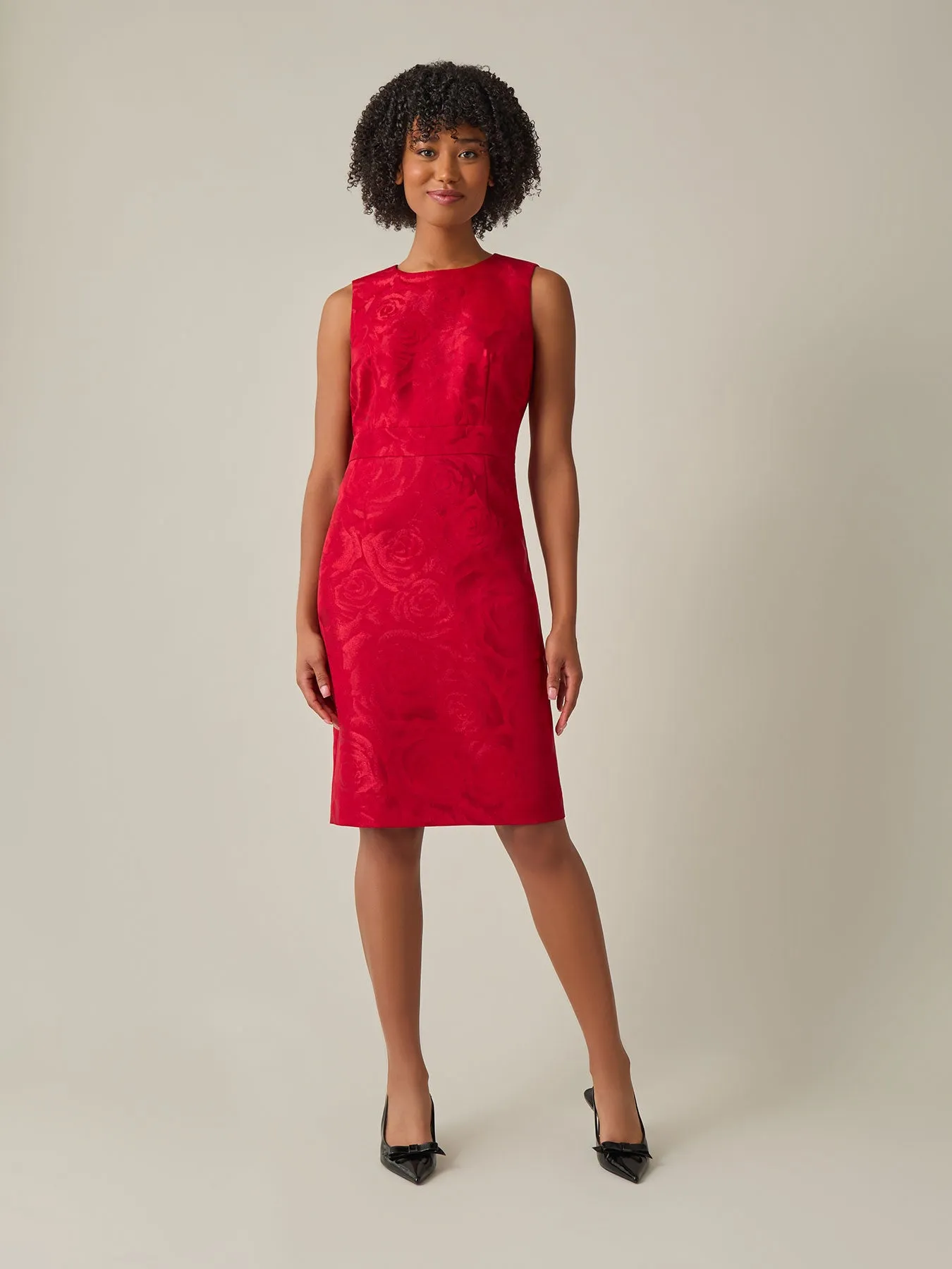 Waist Band Sheath Dress, Floral Jacquard