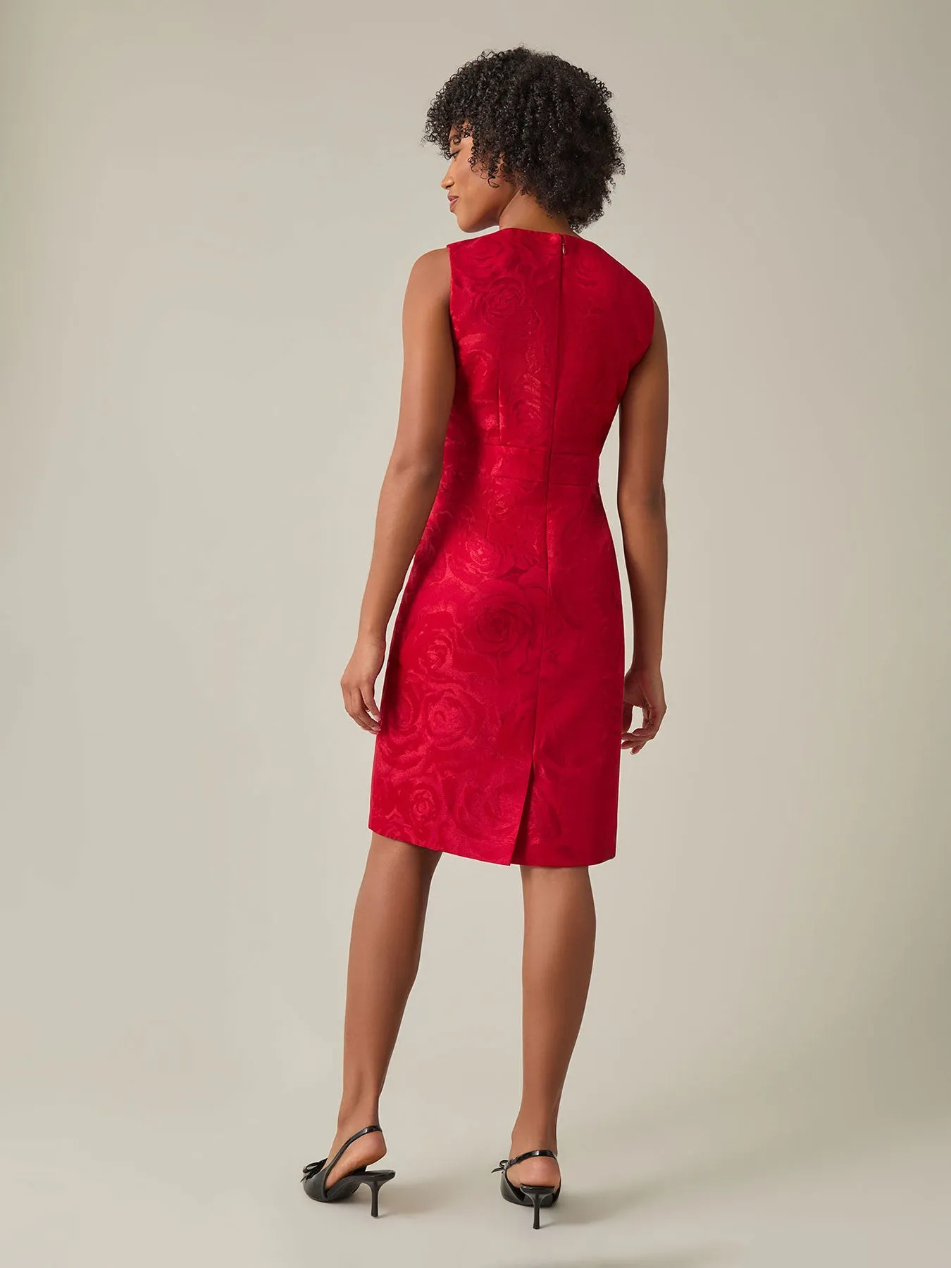 Waist Band Sheath Dress, Floral Jacquard