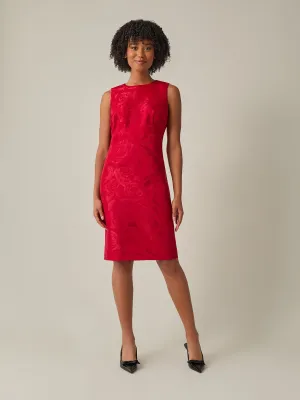 Waist Band Sheath Dress, Floral Jacquard