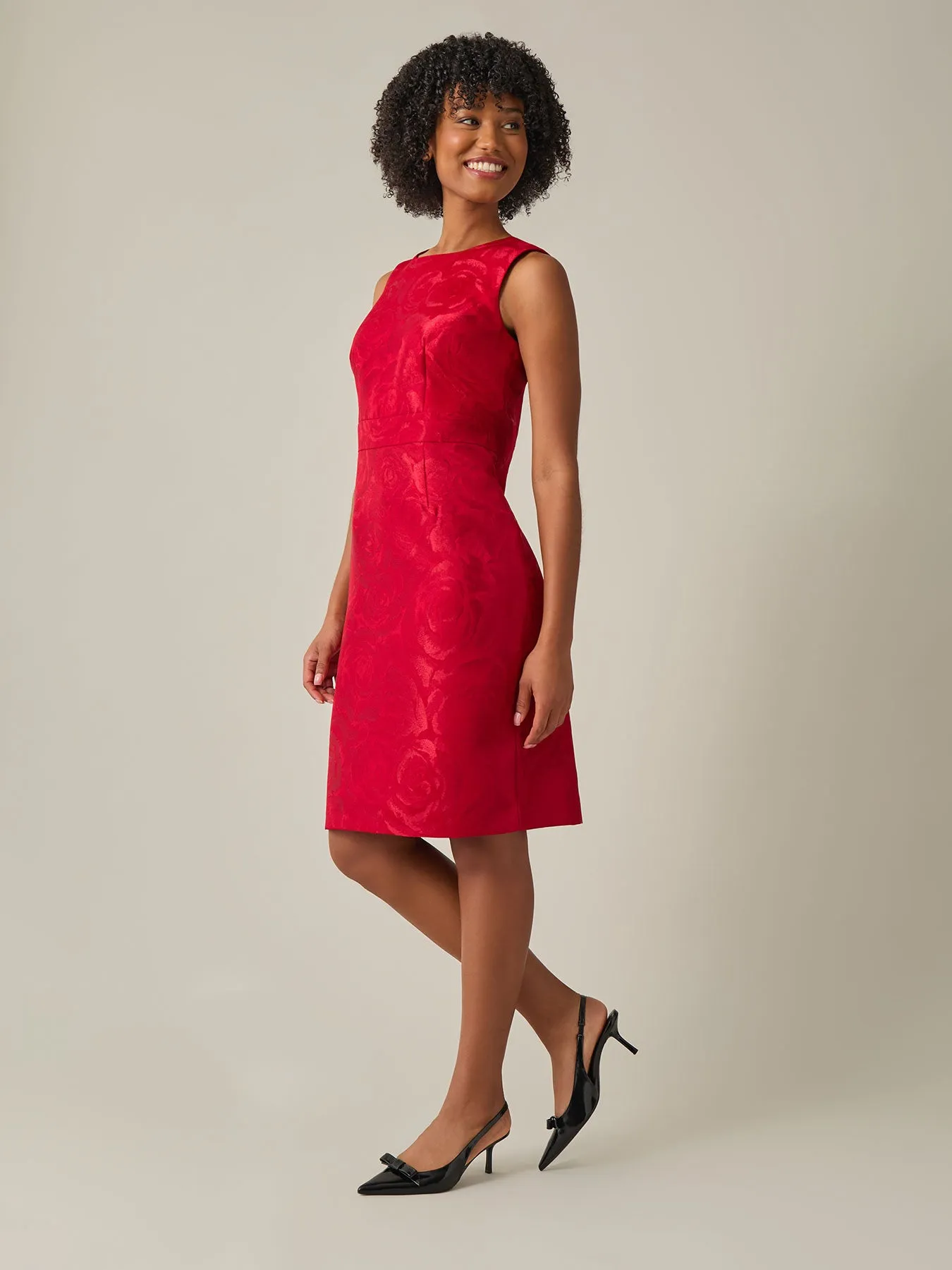 Waist Band Sheath Dress, Floral Jacquard