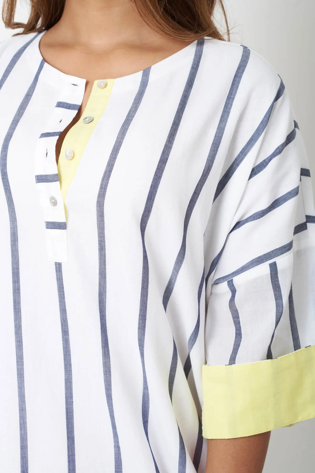 White Cotton Striped Shirt Dress