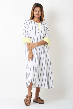 White Cotton Striped Shirt Dress