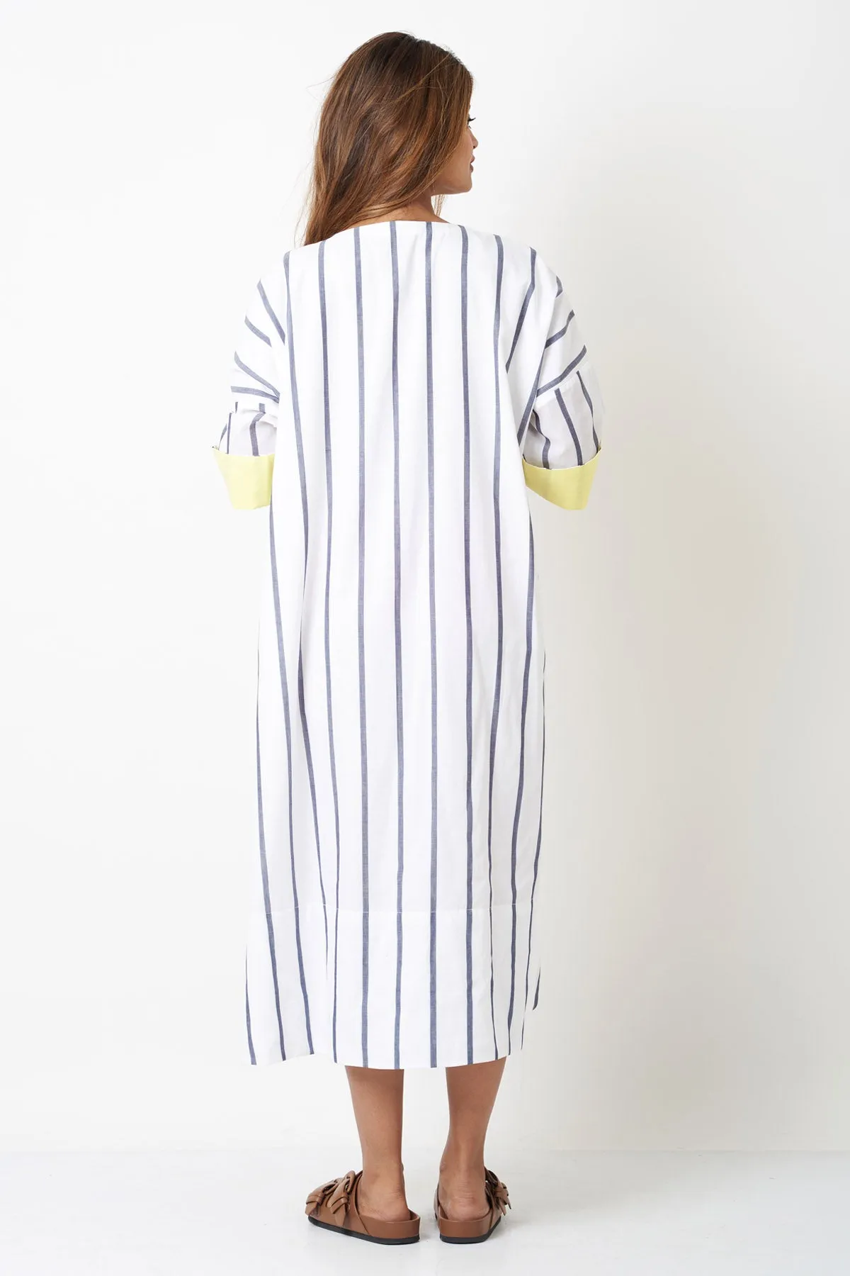 White Cotton Striped Shirt Dress