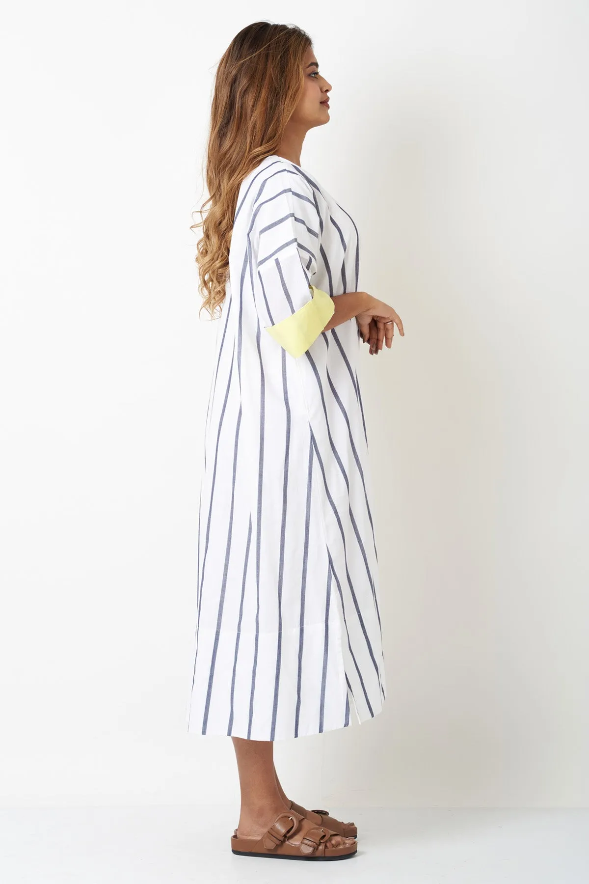 White Cotton Striped Shirt Dress