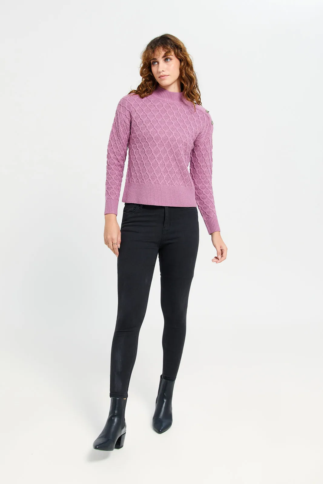 Women Mauve Knitted Pullover