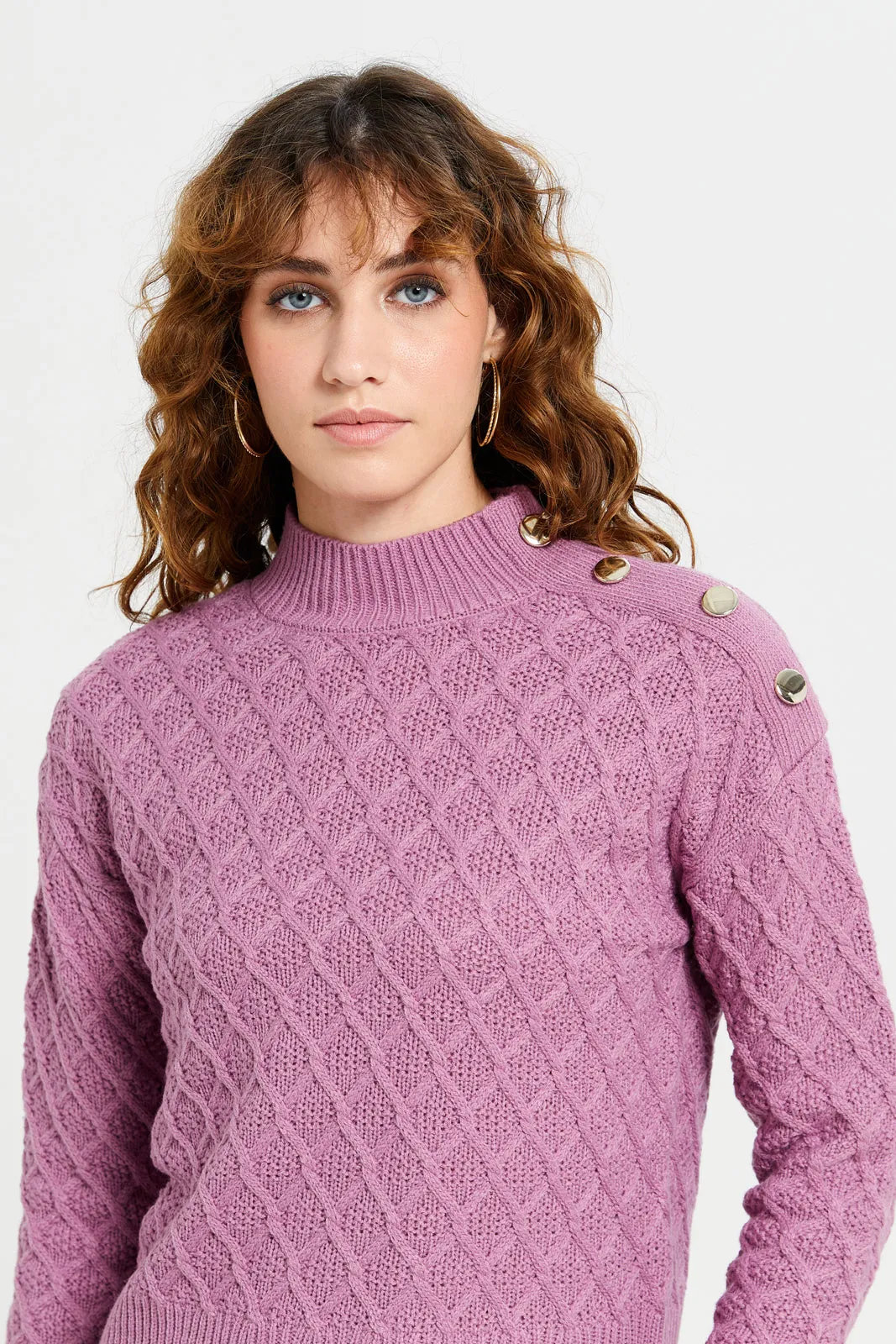 Women Mauve Knitted Pullover