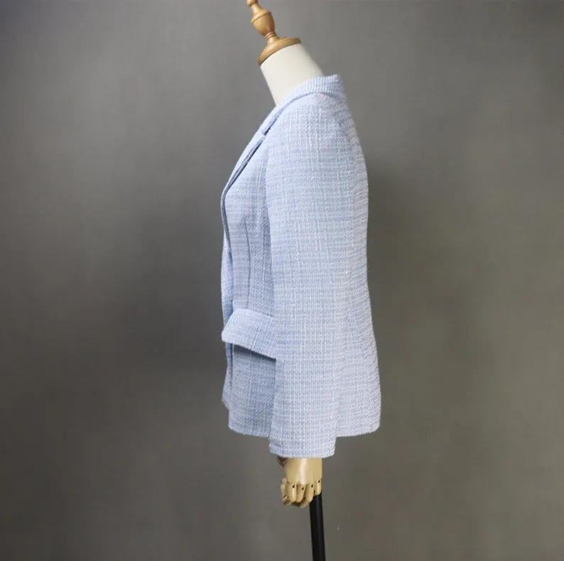 Women's CUSTOM MADE Tweed Blue Jacket Coat Blazer  Dress/ Skirt/ Trousers