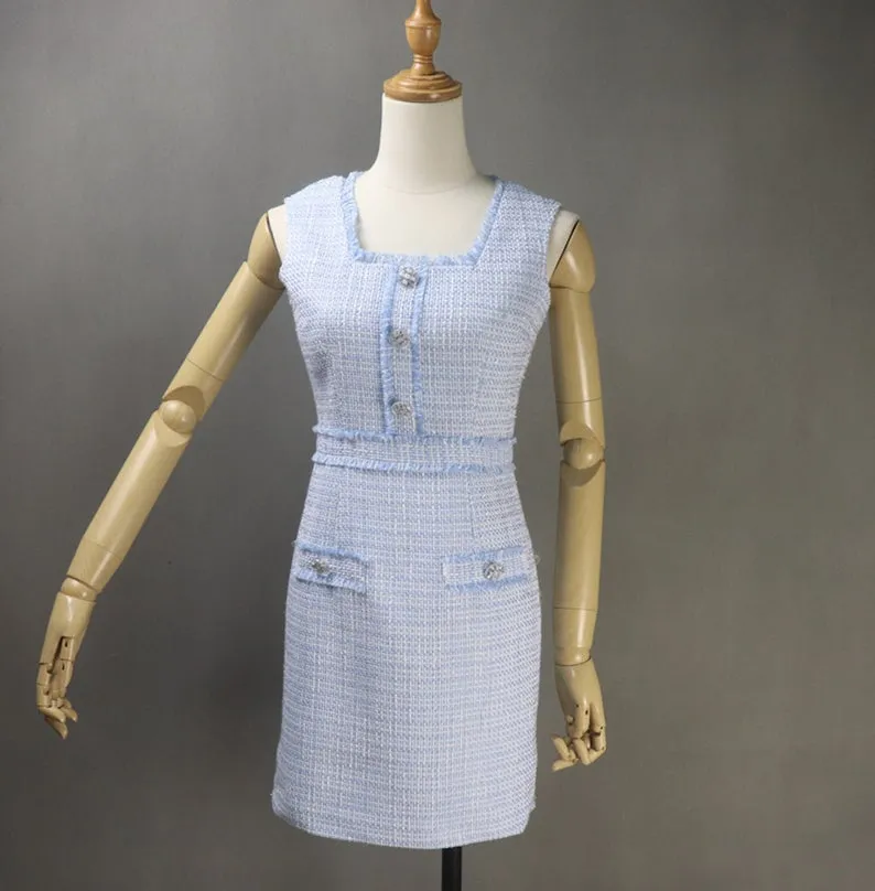 Women's CUSTOM MADE Tweed Blue Jacket Coat Blazer  Dress/ Skirt/ Trousers