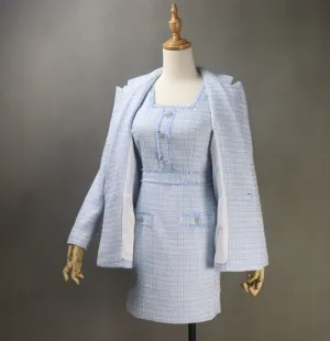 Women's CUSTOM MADE Tweed Blue Jacket Coat Blazer  Dress/ Skirt/ Trousers