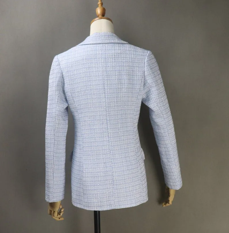Women's CUSTOM MADE Tweed Blue Jacket Coat Blazer  Dress/ Skirt/ Trousers
