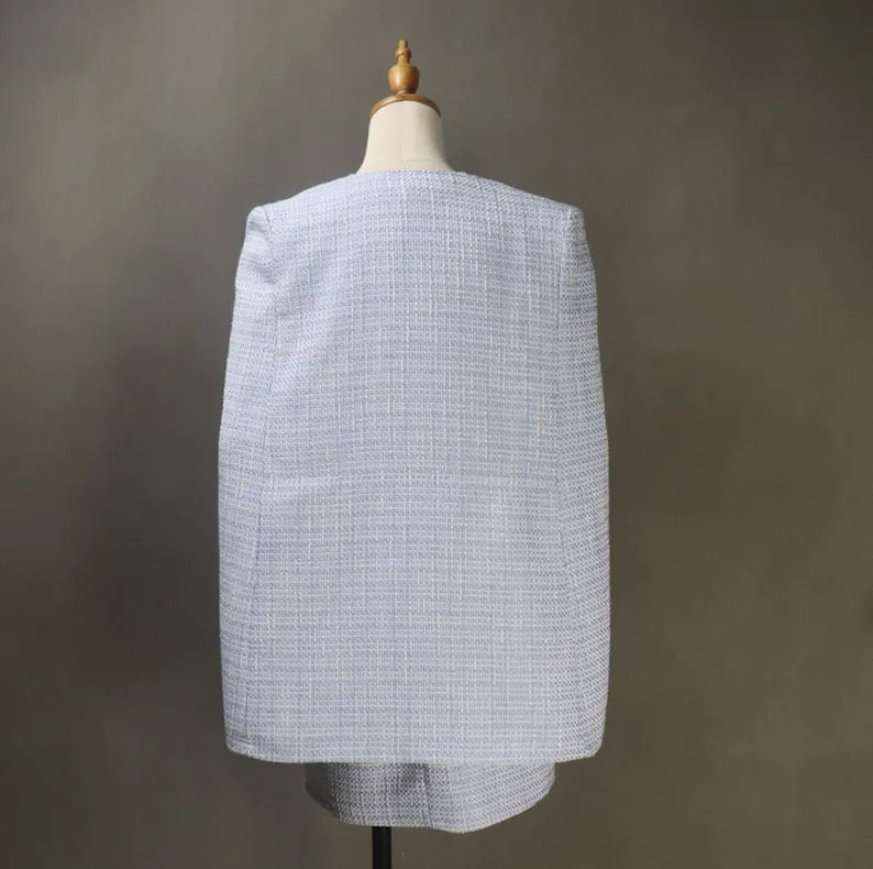 Women's CUSTOM MADE Tweed Blue Jacket Coat Blazer  Dress/ Skirt/ Trousers