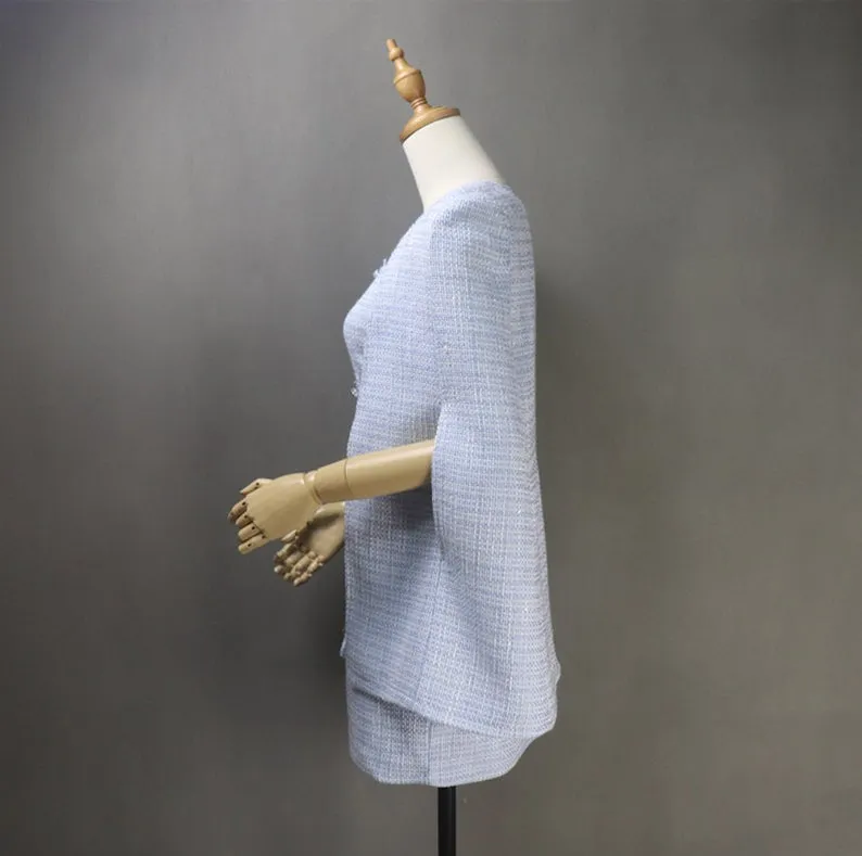 Women's CUSTOM MADE Tweed Blue Jacket Coat Blazer  Dress/ Skirt/ Trousers