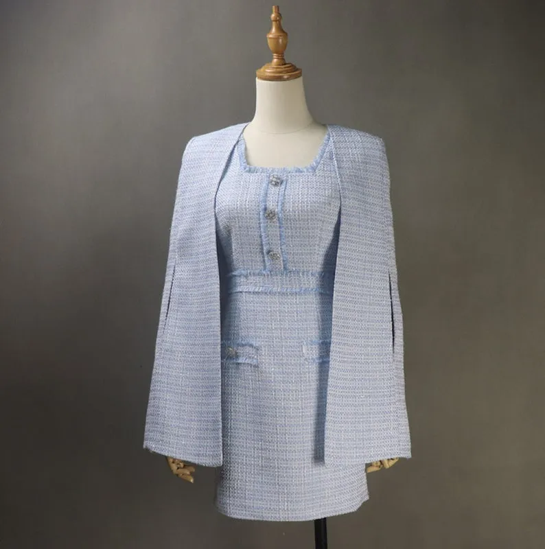 Women's CUSTOM MADE Tweed Blue Jacket Coat Blazer  Dress/ Skirt/ Trousers