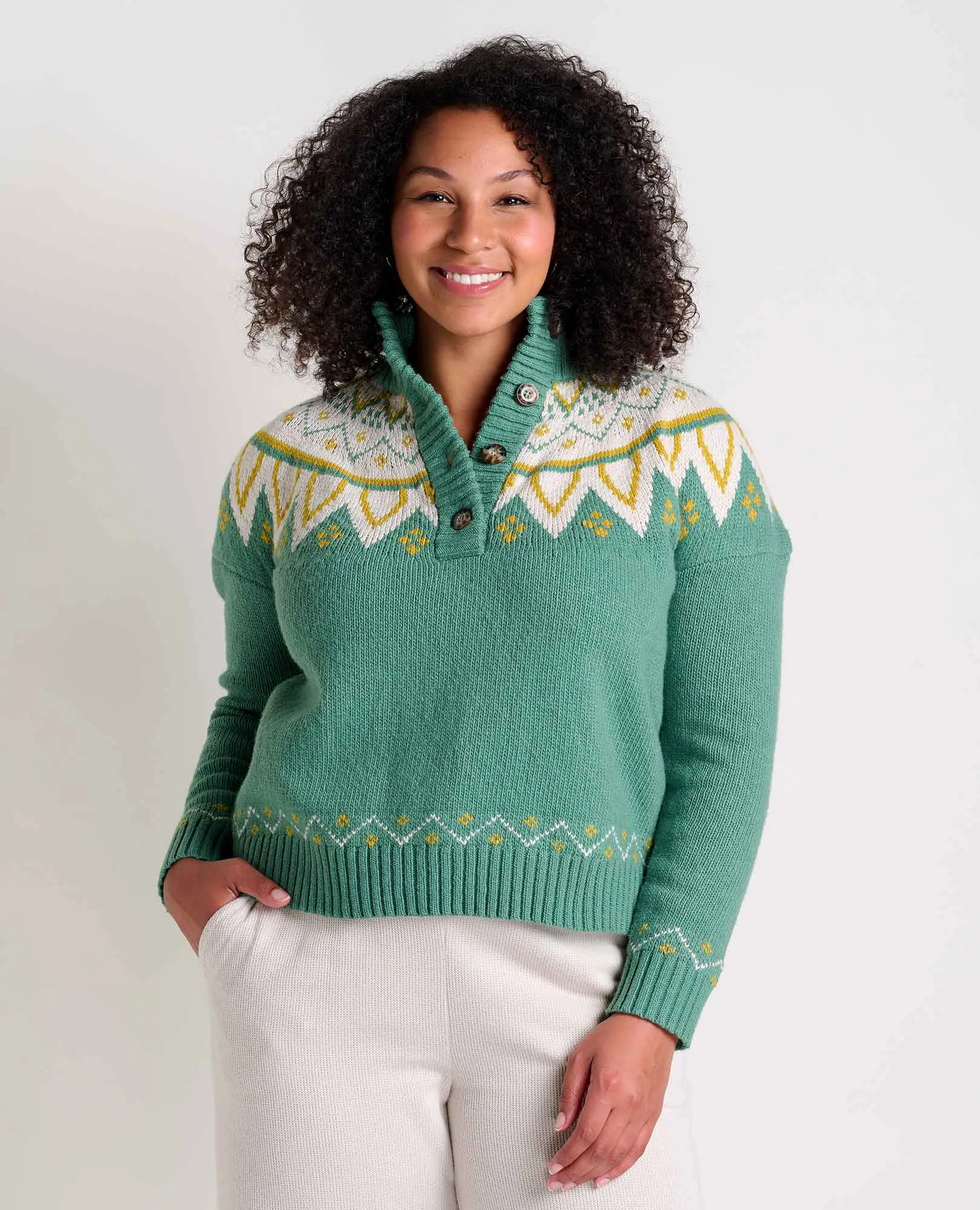 Women's Moss Point Henley Sweater - Ivy Fair Isle