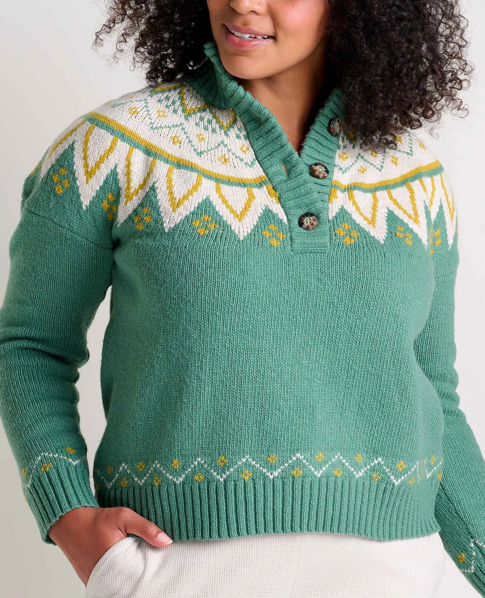 Women's Moss Point Henley Sweater - Ivy Fair Isle