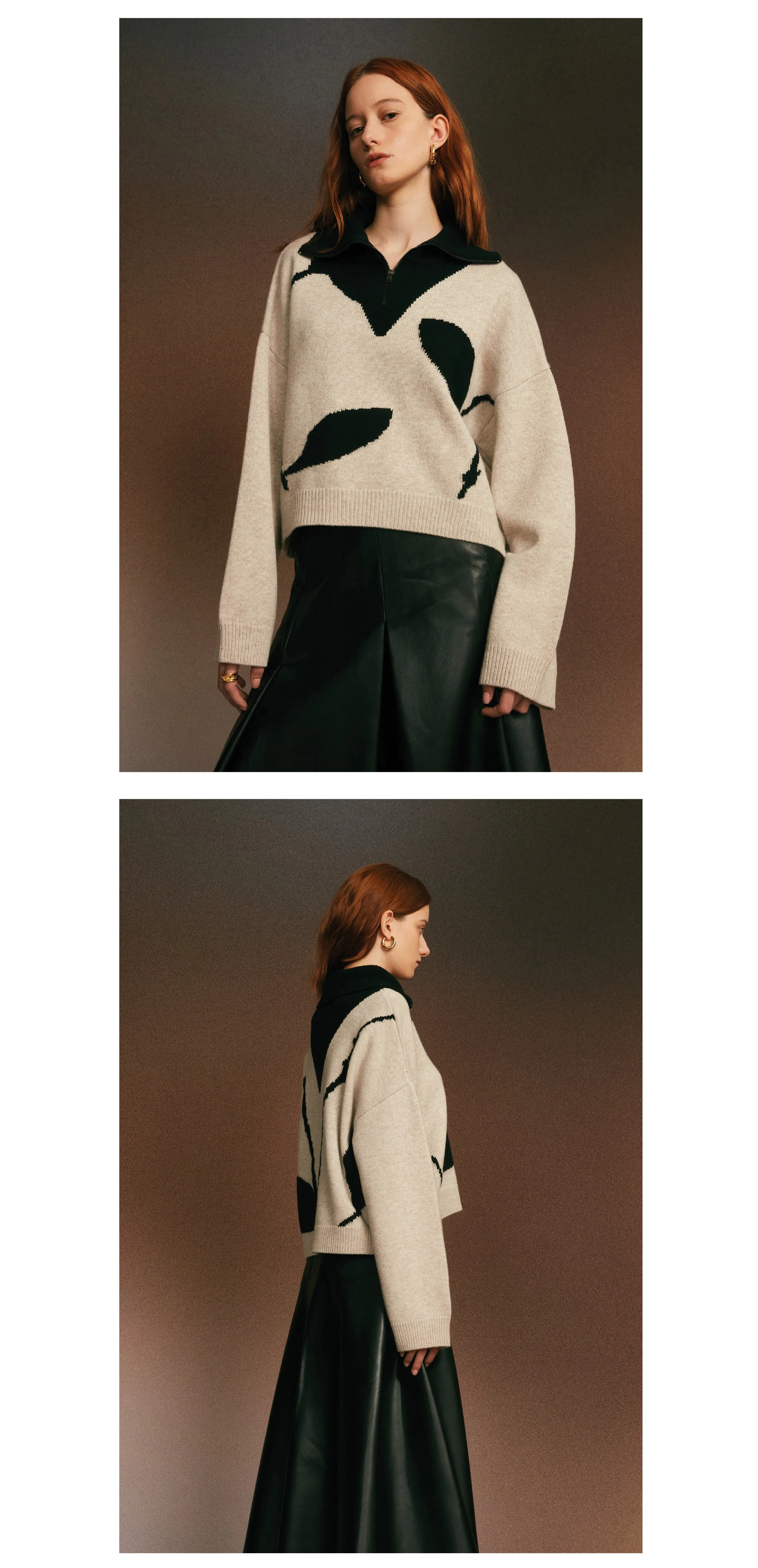 Wool Floral Half-Zip Sweater
