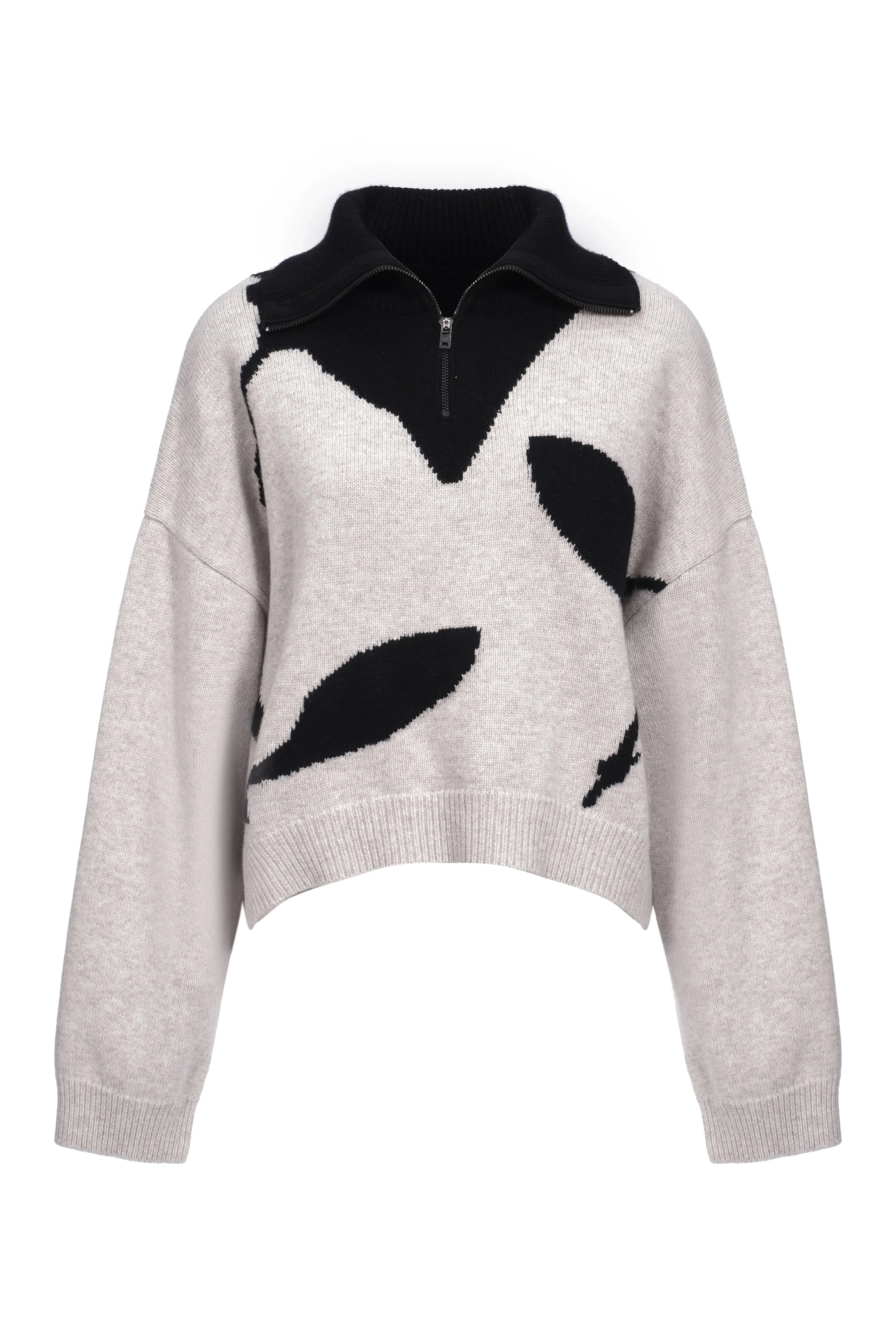 Wool Floral Half-Zip Sweater